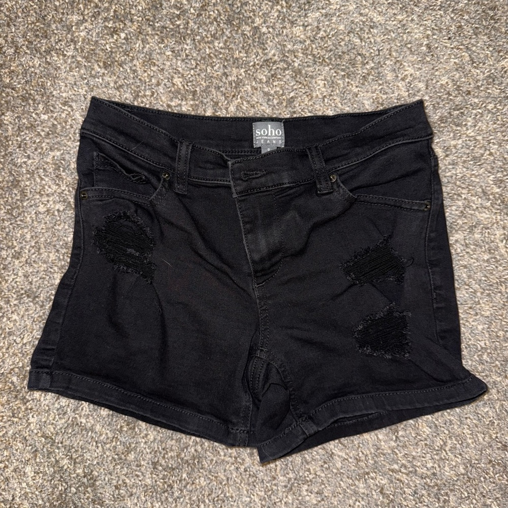 Soho Women's Distressed Black Jean Shorts